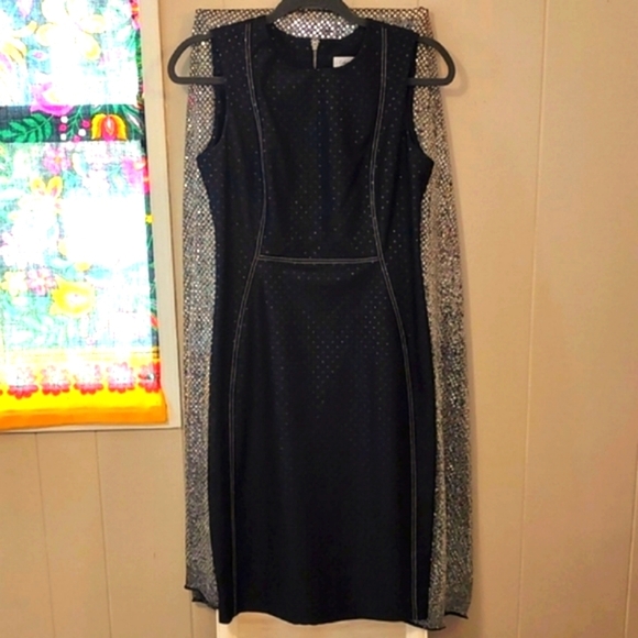 CALVIN KLEIN BLACK SHEATH DRESS with WHITE DETAIL. SIZE 4. LIKE NEW! - Picture 2 of 9